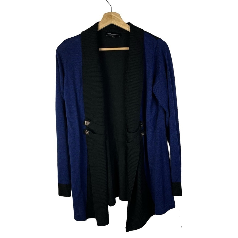 AGB Royal Blue & Black Open Front‎ Cardigan Sweater M
